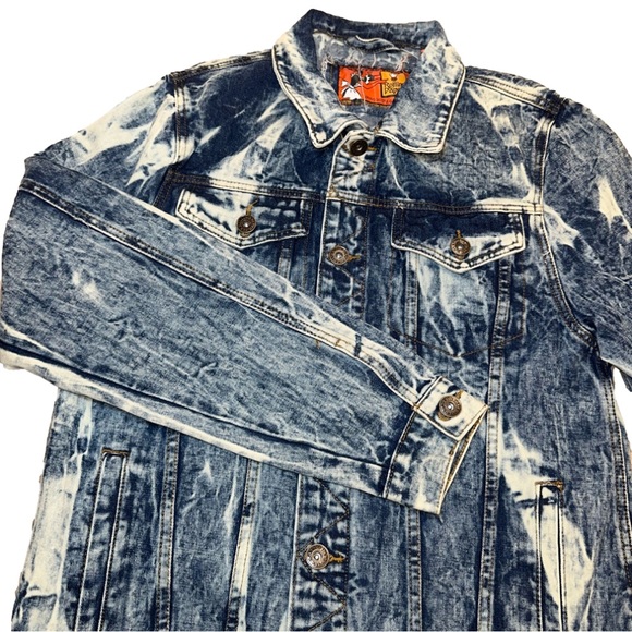 Rolling Paper Acid Wash Distressed Denim Jean Jacket Blend Unisex size Large✨ - Picture 5 of 16